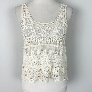 Vintage Y2K Ivory Crochet Tank Top Boho Hippie Festival Size S/M Women's
